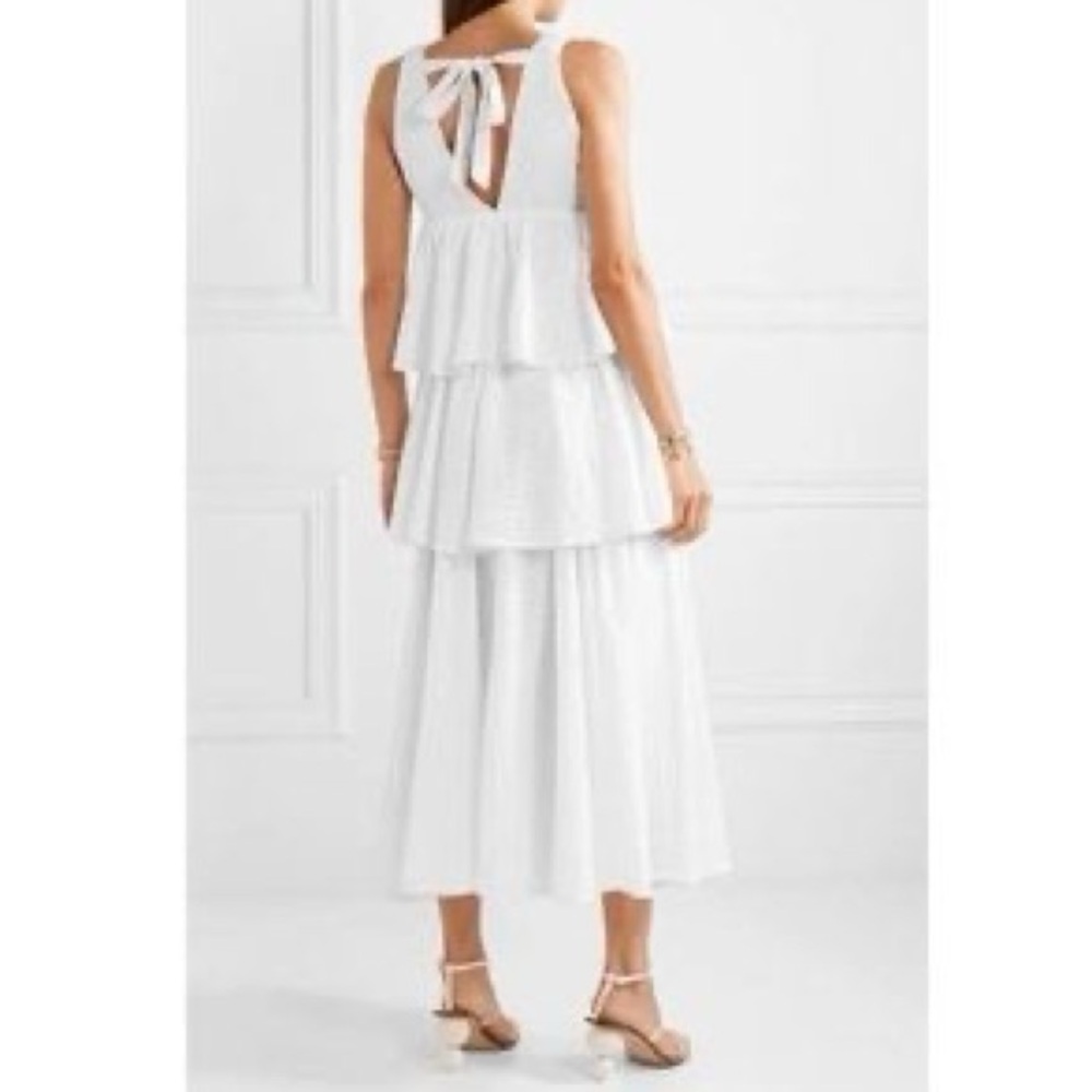 RHODE Resort Leela Tiered V-Neck White Cotton Ruffle Midi Dress – Sz. 4 Bridal - Picture 2 of 13